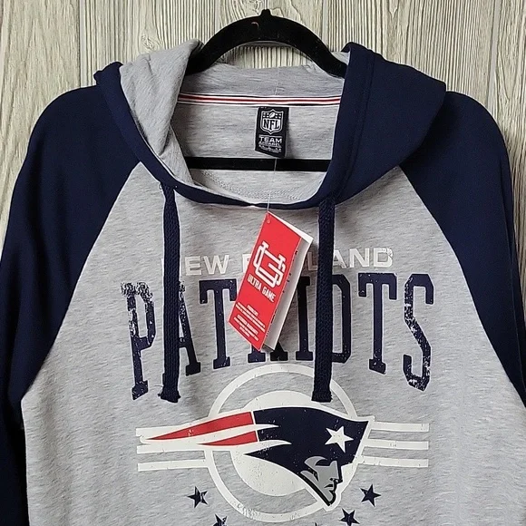 NFL Team Apparel New England Patriots Gray and Blue Hoodie Size Large NWT - Picture 2 of 14